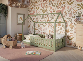 Kinderbett Haus Noan – 90x200 cm – Olivgrün