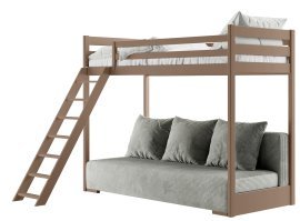 Etagenbett mit Schlafsofa Sofino – 90x200/140x200 cm – milchschokoladenbraun, grauer Stoff Zoom 15 Sage