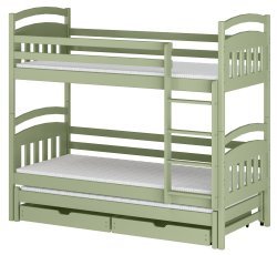 Etagenbett mit Zusatzbett Alan – 80x200 cm – Oliv