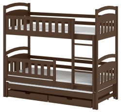 Etagenbett mit Zusatzbett Blanka – 80x200 cm – dunkel schokoladenbraun