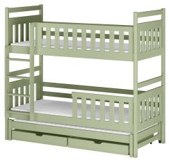 Etagenbett mit Zusatzbett Klara – 90x190 cm – Oliv
