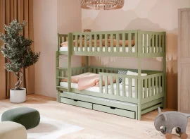 Etagenbett mit Zusatzbett Lea – 80x200 cm – Oliv