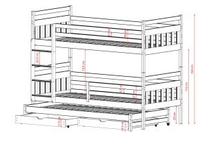 Lano - Etagenbett mit Zusatzbett Seweryn – 80x200 cm – Oliv