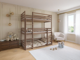 Etagenbett Ted für 3 Kinder – 80x180 cm – Milchschokoladenbraun