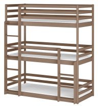 Lano - Etagenbett Ted für 3 Kinder – 80x180 cm – Milchschokoladenbraun