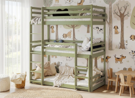 Etagenbett Ted für 3 Kinder – 80x180 cm – Oliv