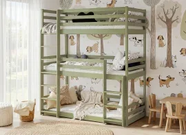 Etagenbett Ted für 3 Kinder – 80x200 cm – Oliv
