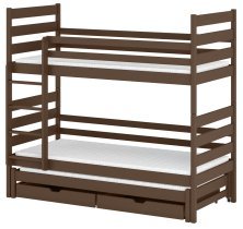 Lano - Etagenbett mit Zusatzbett Tomi – 80x160 cm – dunkel schokoladenbraun