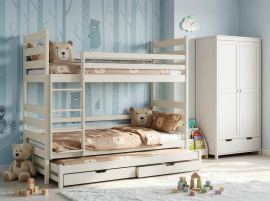 Etagenbett mit Zusatzbett Tomi – 80x200 cm – Creme