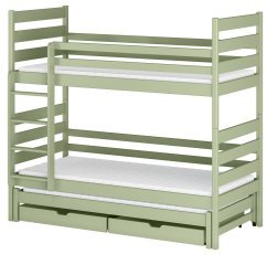 Etagenbett mit Zusatzbett Tomi – 90x190 cm – Oliv