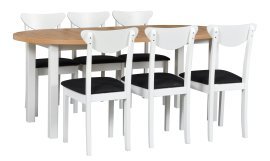 Esszimmer-Set Poli 4 Weiß/Artisan + 6 Stühle Hugo 3 Weiß 13B
