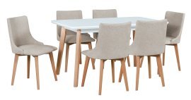 Esszimmer-Set Wien 7 Weiß/Buche + 6 Stühle Monti 5 Buche 34A