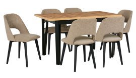 Esszimmer-Set Ikon 5 schwarz/Wotan + 6 Stühle Monti 4 Buche 35A Aragon 20