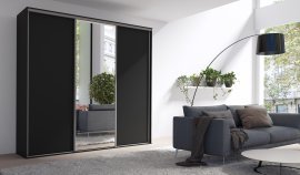 Kleiderschrank mit Schiebetüren und Spiegel Grande 254 cm - schwarz