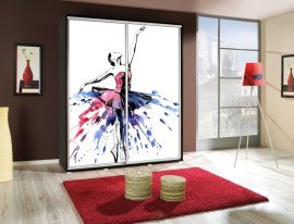 Kleiderschrank mit Schiebetüren mit Grafik Ballerina 3 Penelopa 155 cm - Kastanie Wenge