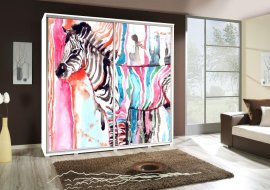 Kleiderschrank mit Schiebetüren mit Grafik Zebra Penelopa 205 cm - weiß
