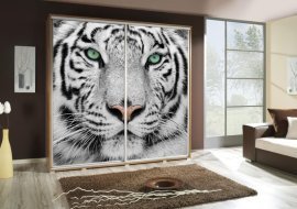 Kleiderschrank mit Schiebetüren mit Tiger Grafik Penelopa 205 cm - Eiche Riviera