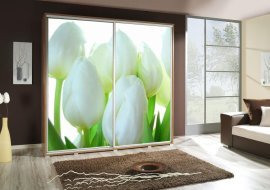 Kleiderschrank mit Schiebetüren mit Grafik Tulpen Penelopa 205 cm - Eiche Riviera