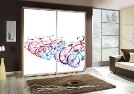 Kleiderschrank mit Schiebetüren mit Grafik Fahrräder Penelopa 205 cm - Eiche Riviera