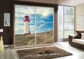 Garderobenschrank mit Schiebetüren mit Grafik Leuchtturm Penelopa 205 cm - Eiche Riviera