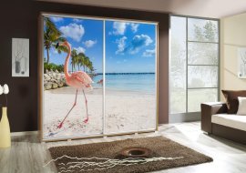Kleiderschrank mit Schiebetüren mit Grafik Flamingo 1 Penelopa 205 cm - Eiche Riviera