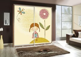 Kleiderschrank mit Schiebetüren mit Grafik Mädchen Penelope 205 cm - Eiche Riviera