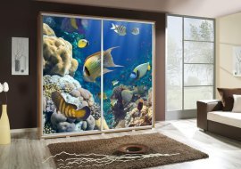 Kleiderschrank mit Schiebetüren mit Grafik Aquarium 2 Penelopa 205 cm - Eiche Riviera