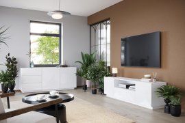 Wohnzimmer und Schlafzimmer auf Sockel Asha - weiß glänzend