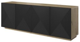 Kommode auf Sockel Asha 200 4D - schwarz/Eiche Artisan