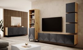 Wand-Wohnzimmer und Schlafzimmer Asha - Schwarz/Eiche Artisan