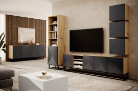 Wohnzimmer und Schlafzimmer mit Metallrahmen Asha - Flussstein/Eiche Artisan