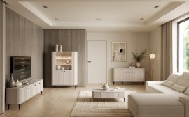 Wohnzimmer und Schlafzimmer Vesper - Kaschmir, auf schwarzen Beinen