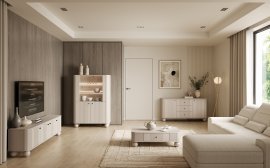 Wohnzimmer und Schlafzimmer Vesper - Kaschmir, auf runden Beinen, schwarze Griffe