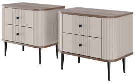 Komplett aus zwei Nachttischen Vesper 56 2SZ - Kaschmir/Walnuss, auf schwarzen Beinen