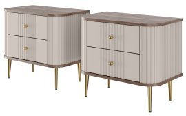 Komplett aus zwei Nachttischen Vesper 56 2SZ - Kaschmir/Nussbaum, auf goldenen Beinen