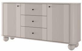 Kommode Vesper 160 2D3SZ - Kaschmir/Nussbaum, auf runden Beinen, schwarze Griffe