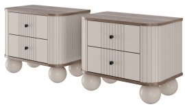 Komplett aus zwei Nachttischen Vesper 56 2SZ - Kaschmir/Nussbaum, auf runden Beinen, schwarze Griffe