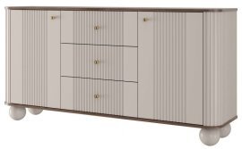 Kommode Vesper 160 2D3SZ - Kaschmir/Nussbaum, auf runden Beinen, goldene Griffe