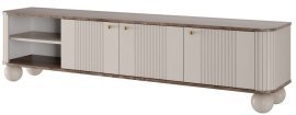TV-Kommode Vesper 187 3D - Kaschmir/Nussbaum, auf runden Beinen, goldene Griffe