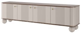 TV-Kommode Vesper 187 4D - Kaschmir/Nussbaum, auf runden Beinen, goldene Griffe