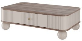 Klubtisch Vesper 100 - Kaschmir/Nussbaum, auf runden Beinen, goldene Griffe