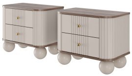 Komplett aus zwei Nachttischen Vesper 56 2SZ - Kaschmir/Nussbaum, auf runden Beinen, goldene Griffe