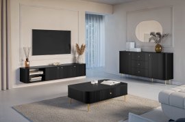 Wandwohnzimmer und Schlafzimmer Vesper - schwarz, schwarze Griffe