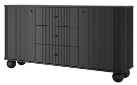 Kommode Vesper 160 2D3SZ - schwarz, auf runden Beinen, schwarze Griffe