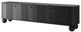 TV-Kommode Vesper 187 4D - schwarz, auf runden Beinen, schwarze Griffe