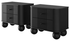 Komplett aus zwei Nachttischen Vesper 56 2SZ - schwarz, auf runden Beinen, schwarze Griffe
