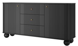 Kommode Vesper 160 2D3SZ - schwarz, auf runden Beinen, goldene Griffe