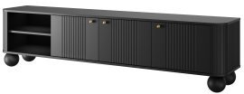 TV-Kommode Vesper 187 3D - schwarz, auf runden Beinen, goldene Griffe