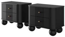 Komplett aus zwei Nachttischen Vesper 56 2SZ - schwarz, auf runden Beinen, goldene Griffe