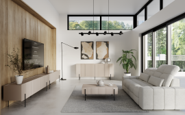 Wohnzimmer und Schlafzimmer Malmi - Kaschmir, schwarze Beine